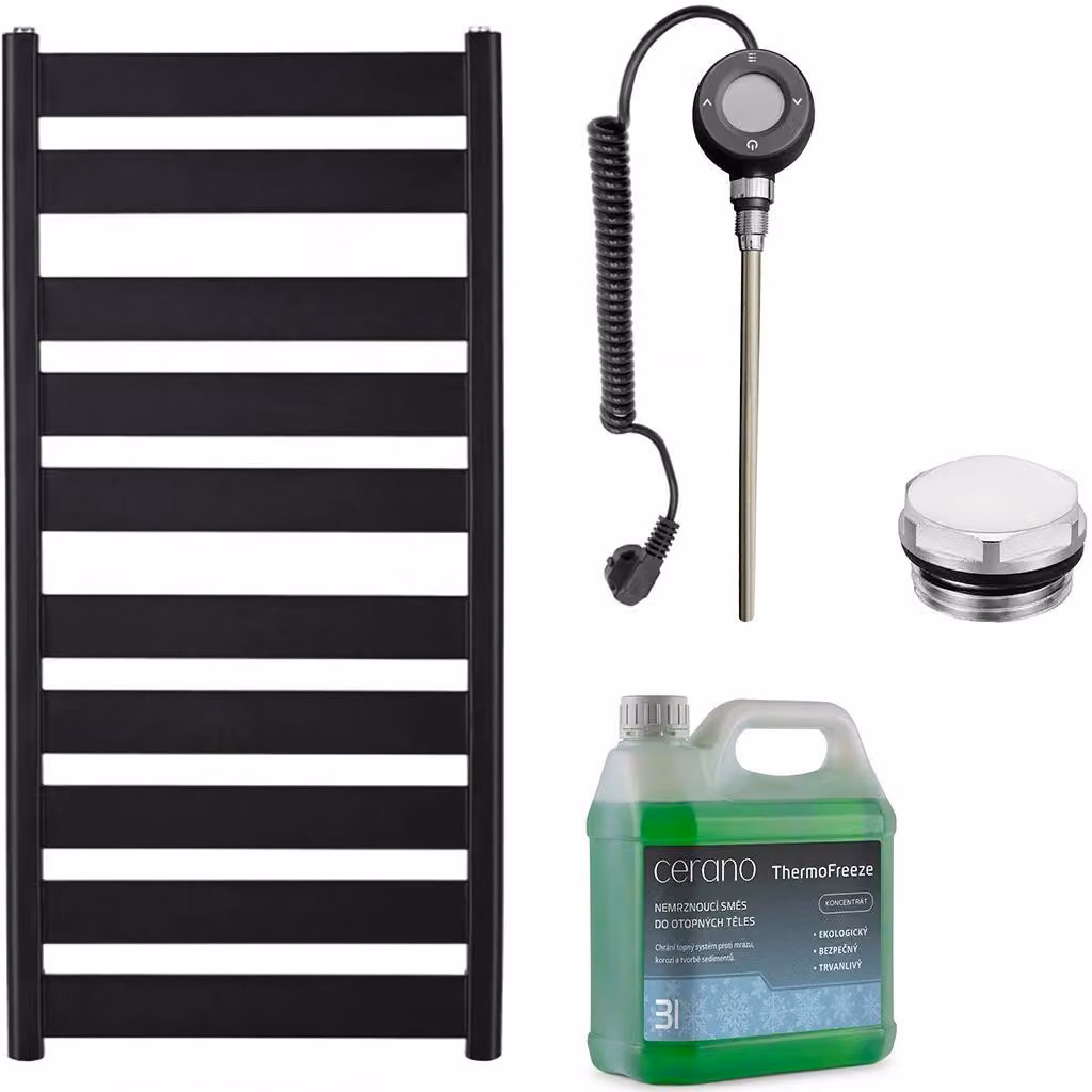 Set di radiatori elettrici da bagno Marco - Wi-Fi - 600W - nero opaco - 1125x550 mm