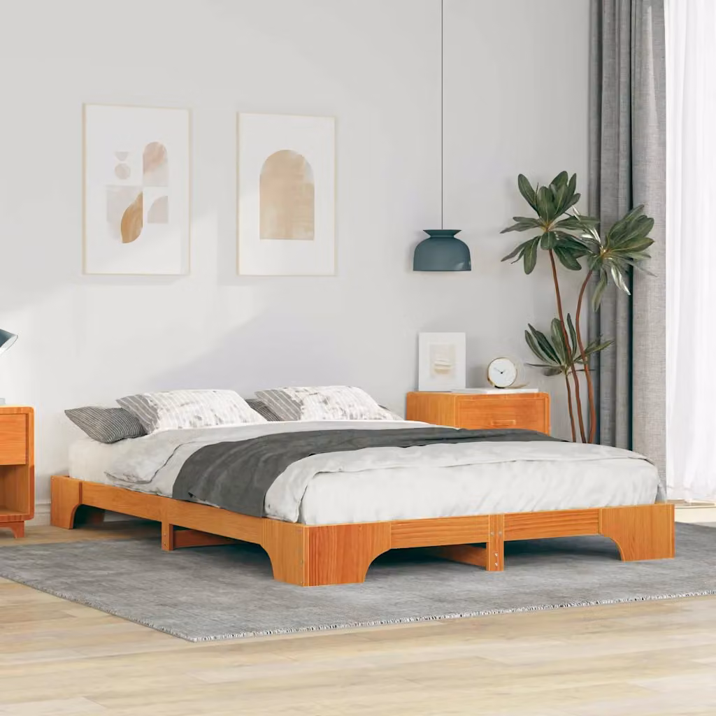 Struttura del letto moderna vidaXL in pino massello marrone L: 147 cm, P: 200 cm, H: 227 cm – 1