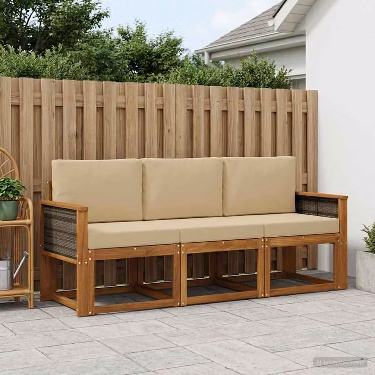 Set di divani da esterno vidaXL in legno di acacia con cuscini, colore beige e marrone
