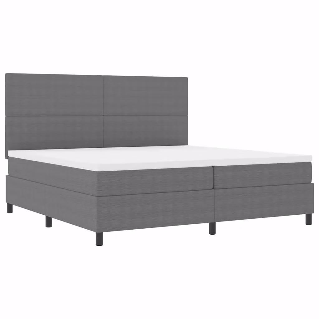 Letto matrimoniale moderno vidaXL con illuminazione LED sottostante, rivestimento in velluto a coste grigio e bianco, L/P/H: 200 x 200 x 280 cm – 2