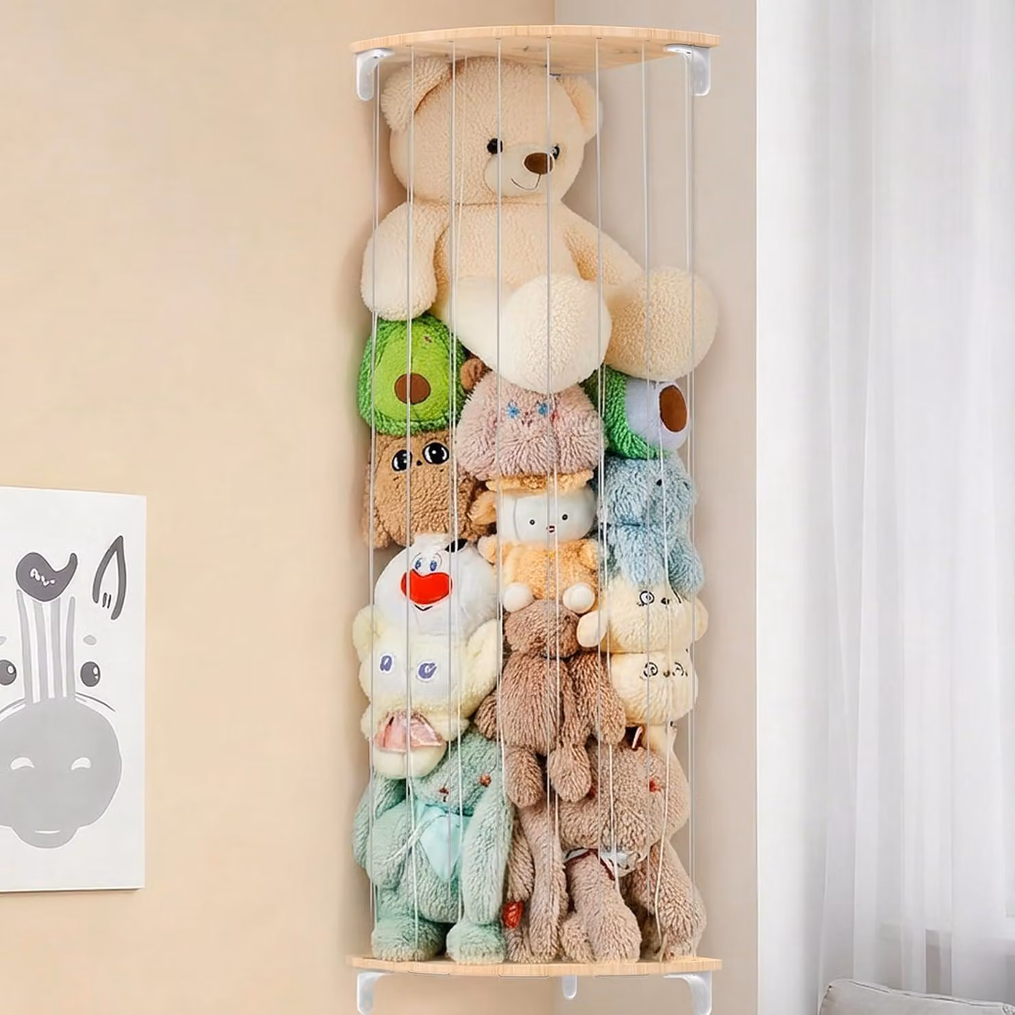Scaffale porta-peluche da 1,8 metri, da montare a parete, angolare, in legno, per camerette