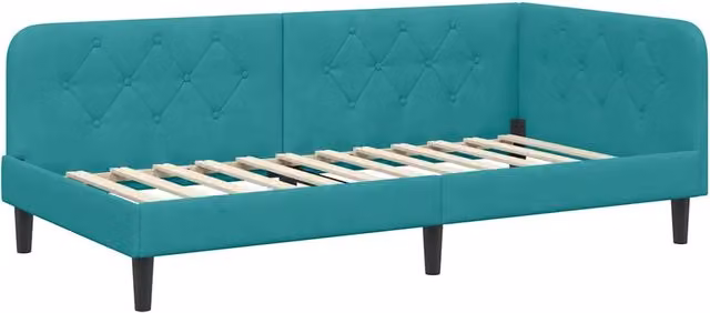 Letto singolo moderno in velluto turchese con struttura imbottita L/P/H: 204 x 90 x 140 cm – 1