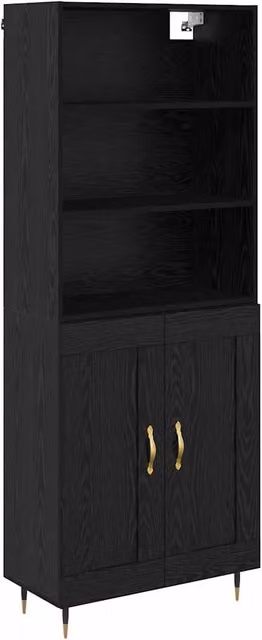 Credenza moderna Design In in rovere nero con ante a battente e ripiani interni, L: 69,5 cm, P: 34 cm, H: 180 cm – 1