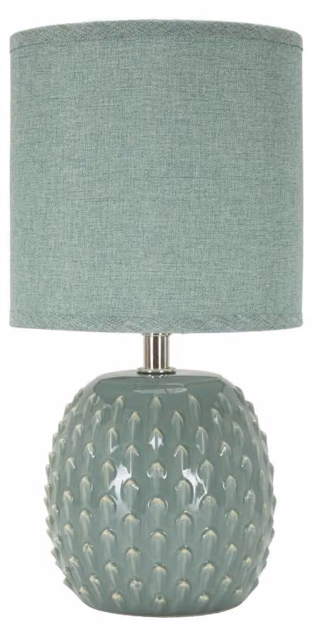 Lampada da Comodino Pontus Turchese Ø14x27 cm in Ceramica e Ferro e Tessuto Azzurro