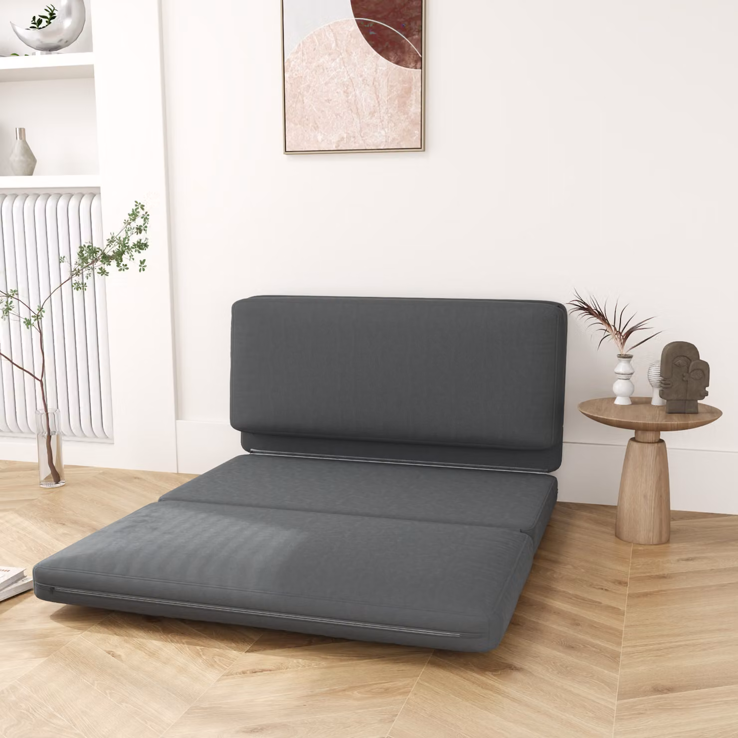 HOMCOM Relaxsessel pieghevole 3-in-1 con materasso per ospiti, diviso, Grigio, Larghezza: 138 cm – 2