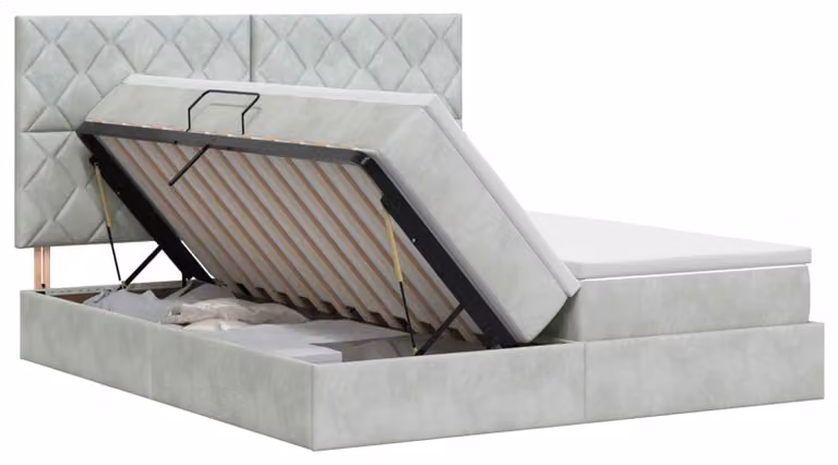 Letto imbottito con testiera, colore grigio chiaro, dimensioni 180 x 200 cm, rivestito in velluto