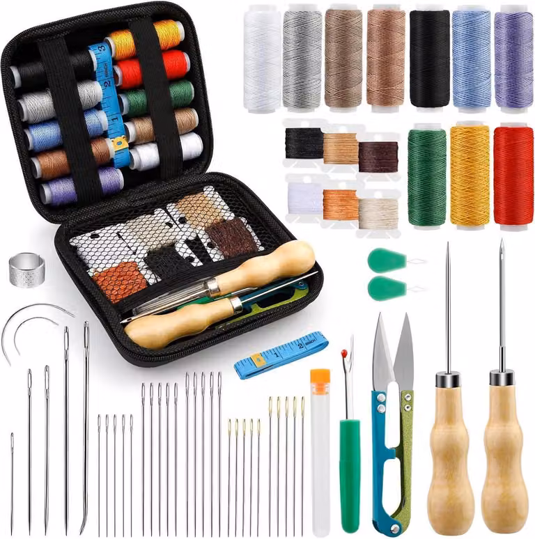 kit per cucito in pelle e set di strumenti per cucito da 59 pezzi con aghi, filo e utensili