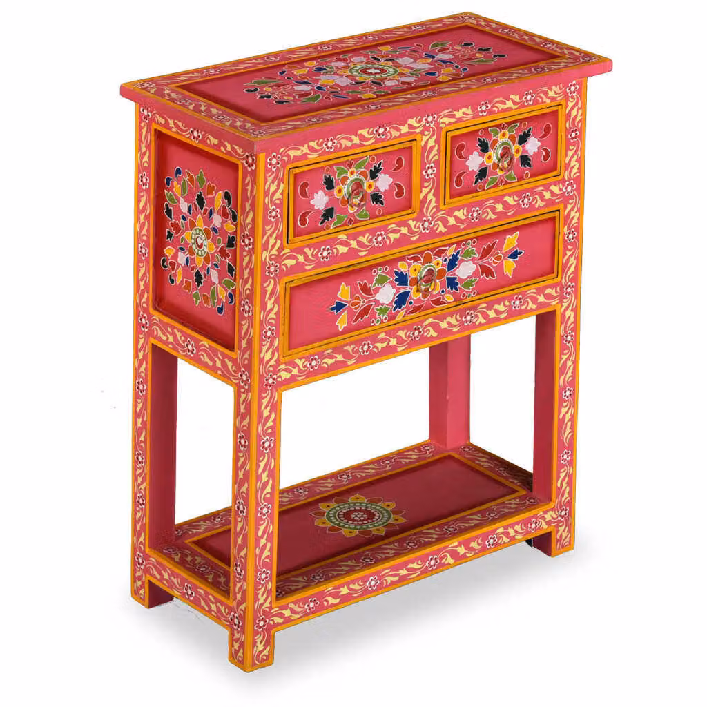 Credenza con Cassetti in Massello di Mango Rosa Dipinta a Mano