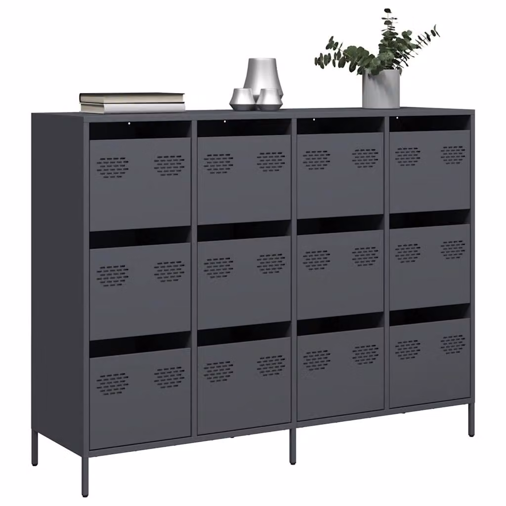 Credenza moderna vidaXL in metallo color antracite L: 135 cm, P: 39 cm, H: 103,5 cm