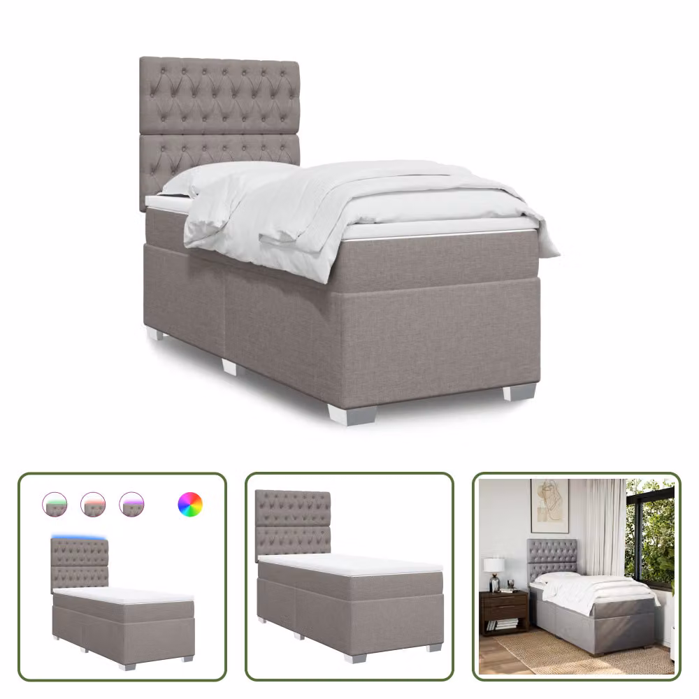 The Living Store Letto a molle con materasso Taupe 80x200 cm in tessuto