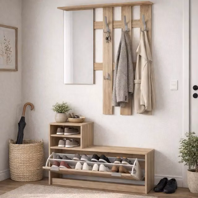 Mobile da Ingresso Tonengo DMORA con Specchio, Marrone Rovere, L: 100 cm, P: 29 cm, H: 191.5 cm
