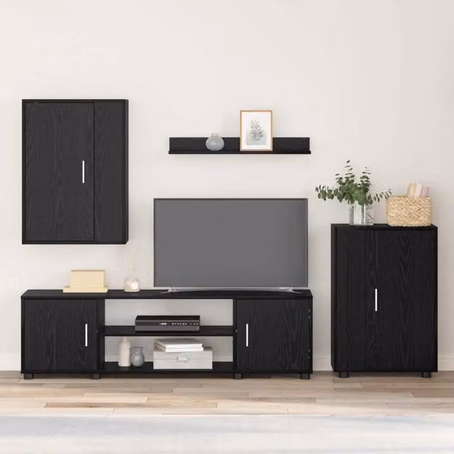 Mobile TV moderno vidaXL in legno ingegnerizzato MDF colore Rovere e Nero – 1