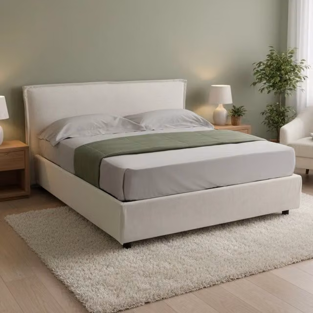 Letto Matrimoniale Brunate DMORA con Materasso Incluso, Beige, L: 160 cm x P: 200 cm