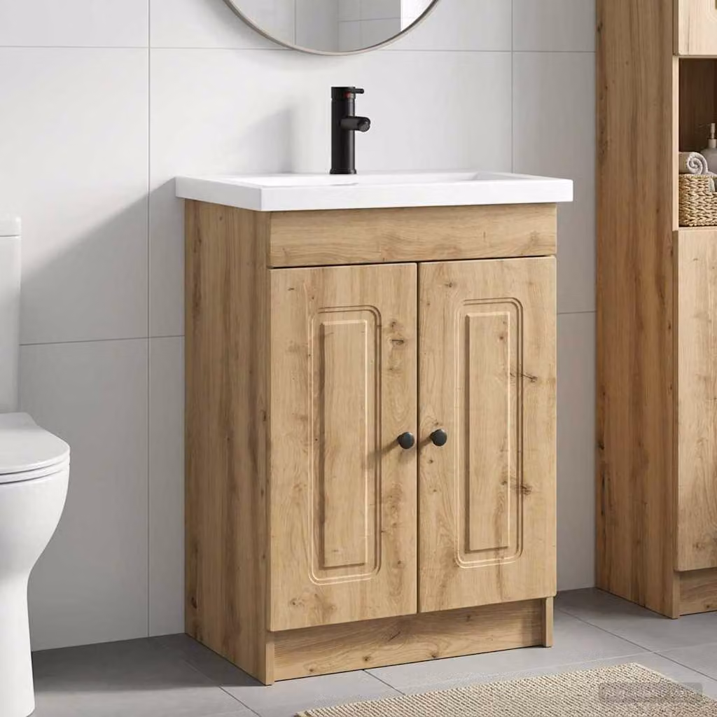 vidaXL Set di mobili per il bagno moderno in legno e metallo marrone L: 81,0 cm, P: 38,06 cm, H: 78,5 cm