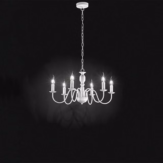 Lampadario Sospeso Contemporaneo Ducale Perenz Illumina in Metallo e Vetro Bianco con 6 Luci E14 e Altezza Regolabile
