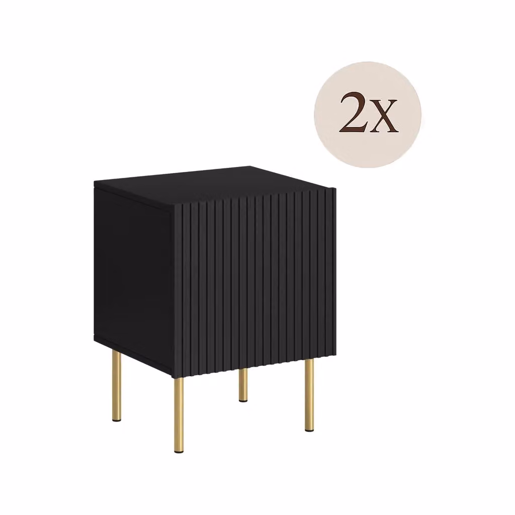Set di 2 comodini Farini DMORA con finitura effetto cannettato nero e oro, L 45 cm, P 40 cm, H 51 cm – 2