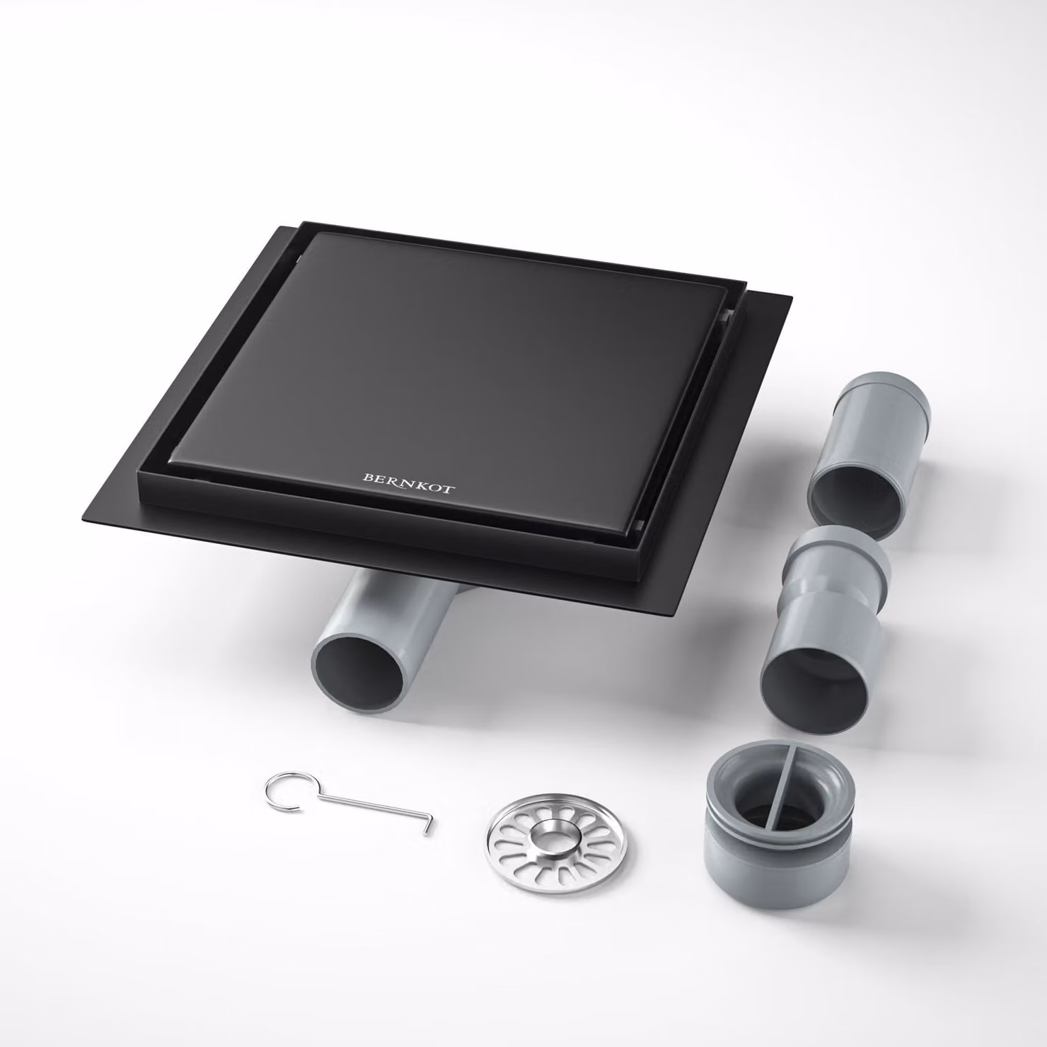 Scarico quadrato per pavimento, 20 cm, 2-in-1, rivestibile, con sifone a 360°
