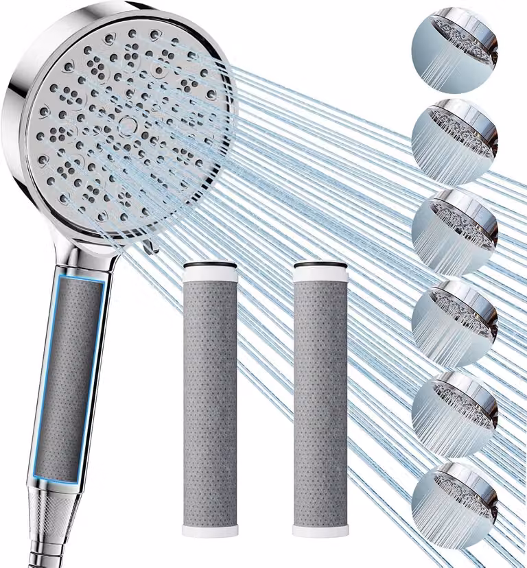 Set doccia, filtro per acqua dura, 3 filtri a carbone attivo, soffione multifunzione 6-in-1, per uso domestico
