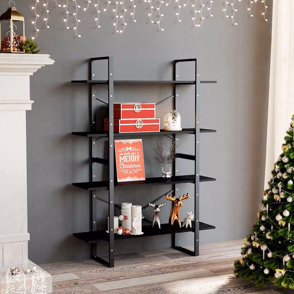 Libreria a 4 Ripiani vidaXL in Stile Industrial con Legno e Metallo, Colore Nero, L 100 cm x P 30 cm x H 140 cm