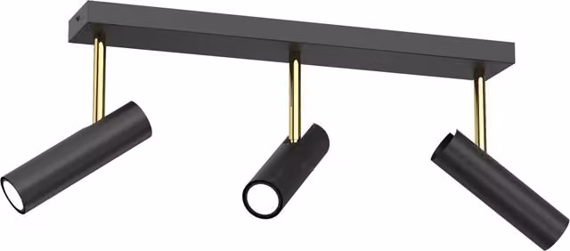 Plafoniera a barra Luminex con 3 spot orientabili in metallo nero e oro per lampadine GU10