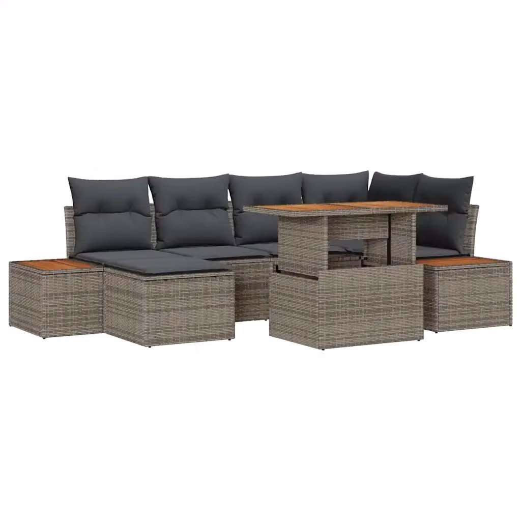 Set Divano da Giardino vidaXL 7 Pezzi a Forma di L Grigio con Tavolino e Cuscini in Rattan e Acciaio – 2
