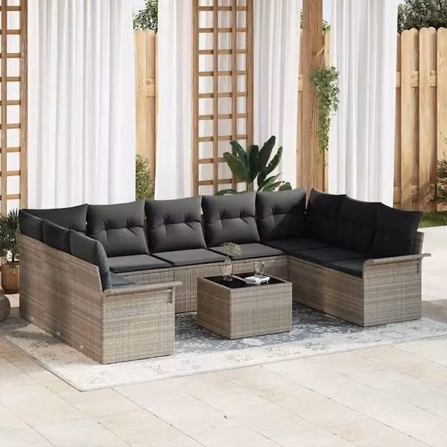 Set Divano da Giardino 10 pz Grigio chiaro polyrattan 3345532
