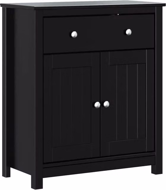Armadio da bagno BERG nero in legno massello di pino con ante a battente e cassetti, sospeso, L: 69,5 cm, P: 34 cm, H: 80 cm