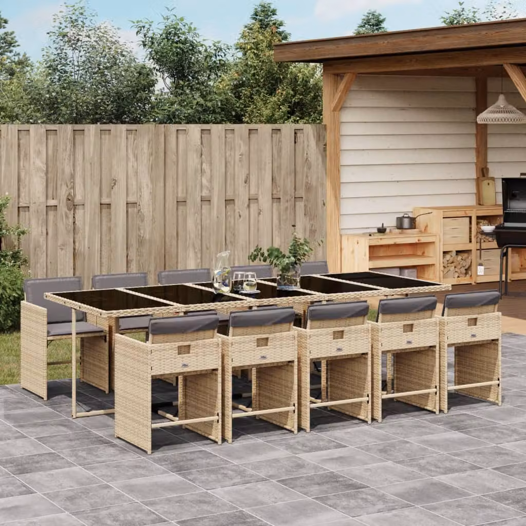 Set Pranzo da Giardino vidaXL in Polyrattan con Cuscini Beige, Nero e Grigio, 11 Pezzi – 1