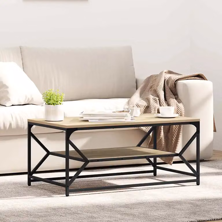 vidaXL Tavolino da salotto moderno in legno e metallo marrone L 90 cm x P 50 cm x H 40 cm