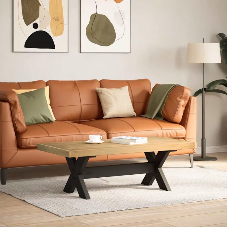 vidaXL Tavolino NOAIN in Legno di Pino Rustico con Gambe a X, L/P/H: 120 x 60 x 40 cm, Colore Marrone e Nero