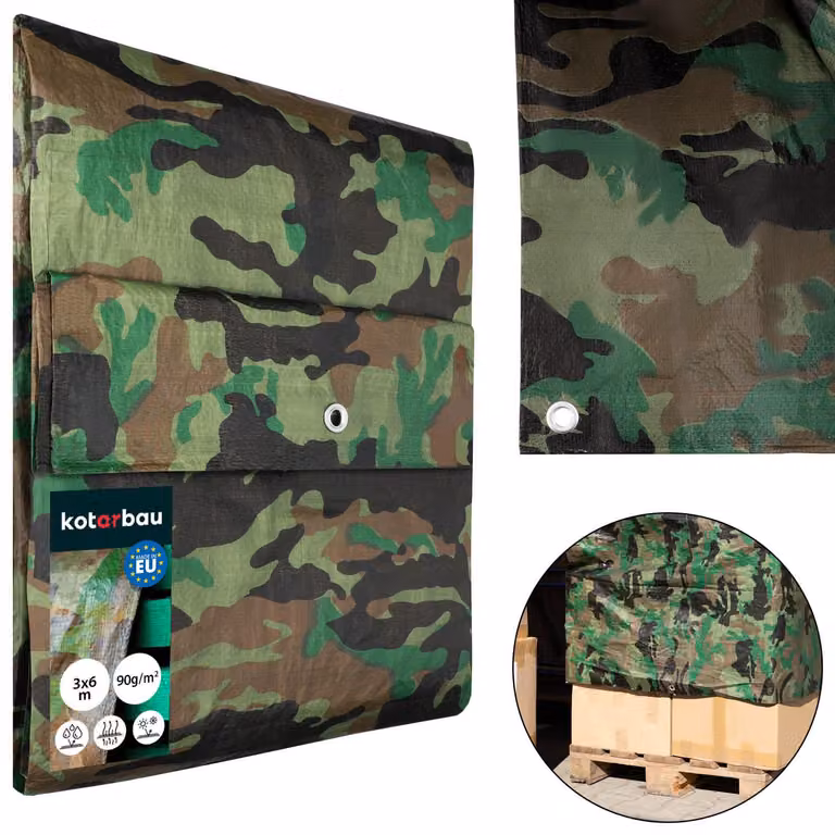 KOTARBAU® Telo Impermeabile Esterno Polietilene 3x6 m Motivo Mimetico 90 g/m² Telo Sotto Piscina Fuori Terra Telo Impermeabile