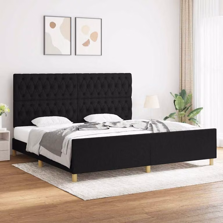vidaXL Giroletto con Testiera Nero in Tessuto e Legno L/P/H: 200 x 200 x 128 cm