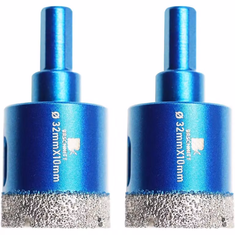 Set di due punte diamantate per carotaggio a secco, diametro 32 mm, con gambo triangolare, adatte per piastrelle, Vetroceramica, pietra, granito e marmo