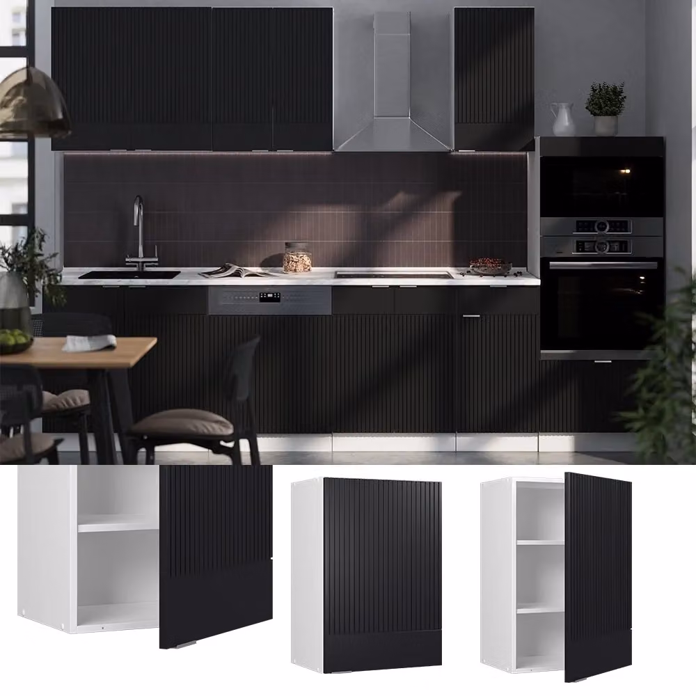 Pensile da cucina Vicco Fame-Line moderno con ante a battente, finitura opaca rigata, colori nero, bianco e grigio, L: 50 cm – 2