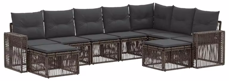 Set di divani da giardino, 9 pezzi, grigio e grigio scuro, in rattan sintetico