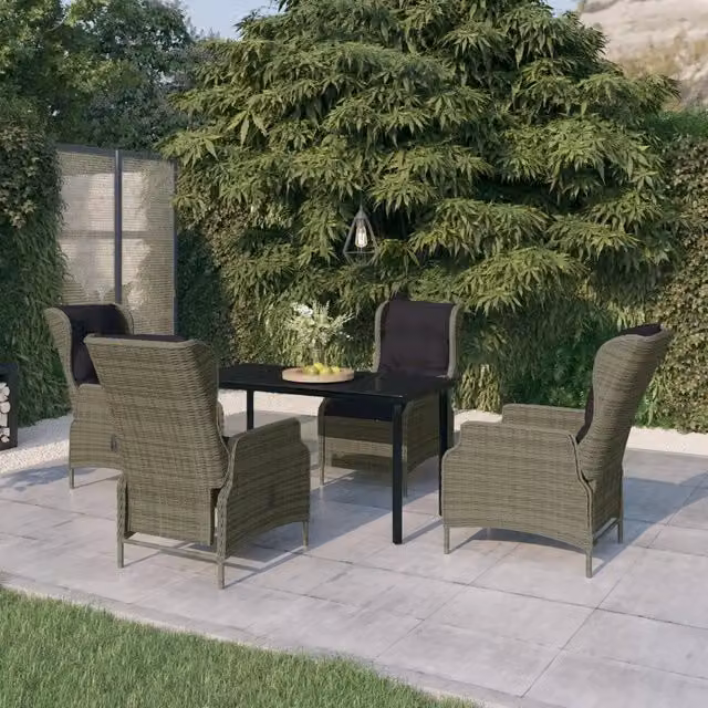 Set da pranzo da giardino moderno vidaXL in metallo e vetro, colore marrone e nero
