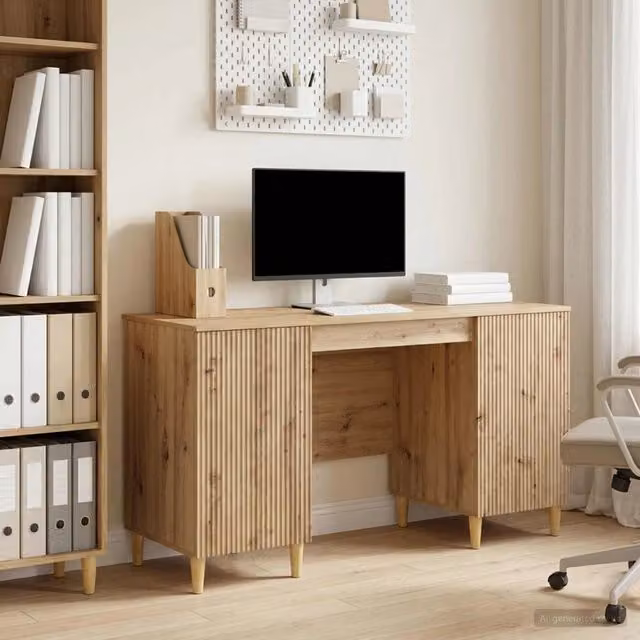 Scrivania moderna vidaXL in legno color rovere marrone L: 142,5 cm, P: 60 cm, H: 75 cm – 1
