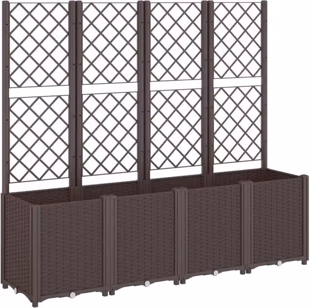 Fioriera | Cassetta per fiori | Vaso da Giardino con Traliccio Marrone 160x40x140 cm in PP