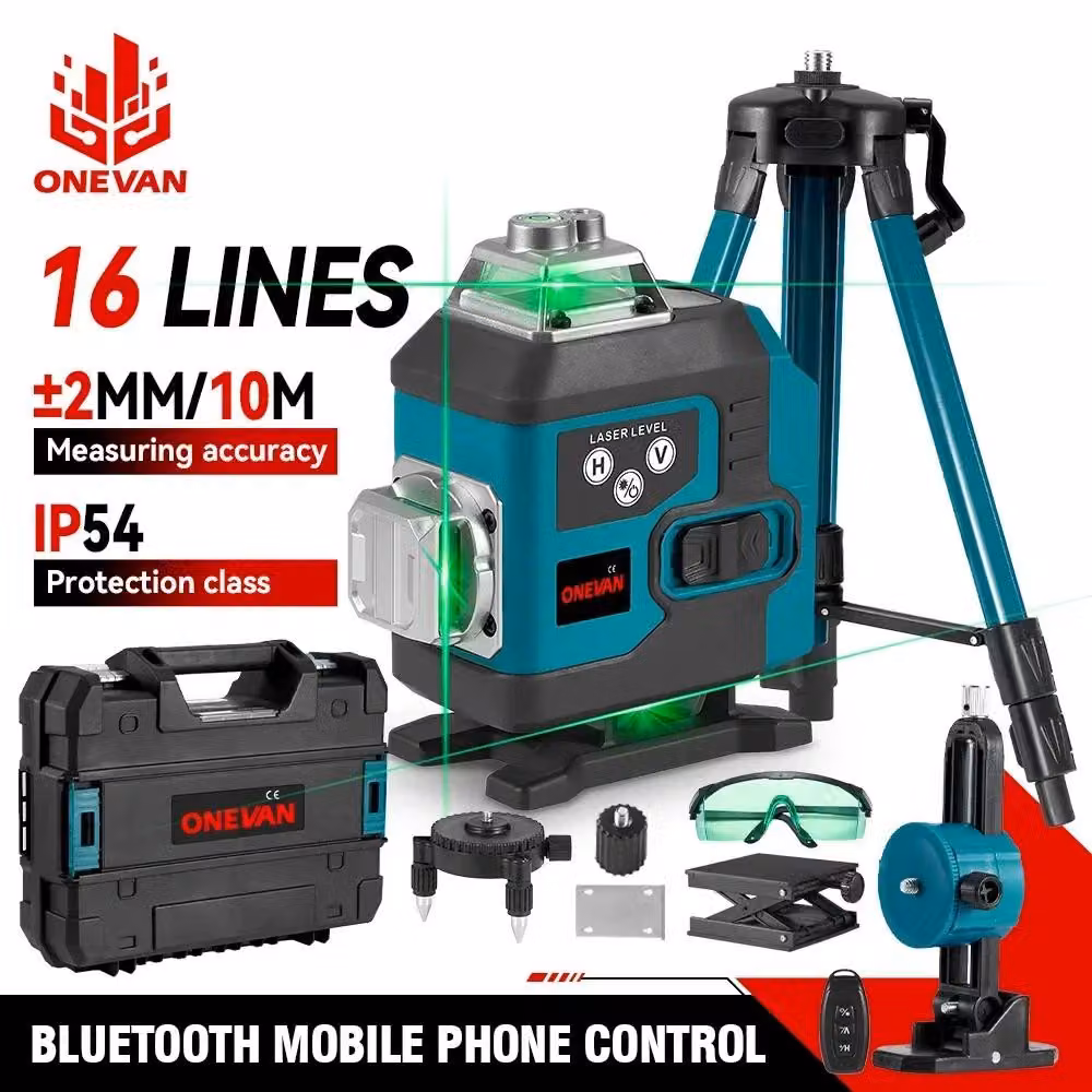 Livella laser a 16 raggi - Laser verde - 360 gradi - Portata di lavoro di 25 metri - Grado di protezione IP54