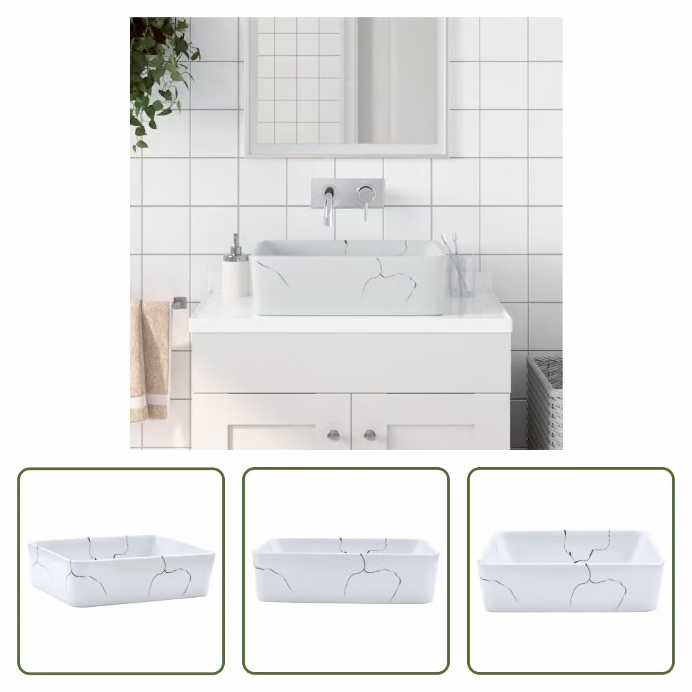 The Living Store Lavabo da appoggio Bianco Rettangolare 46x35,5x13cm Vetroceramica
