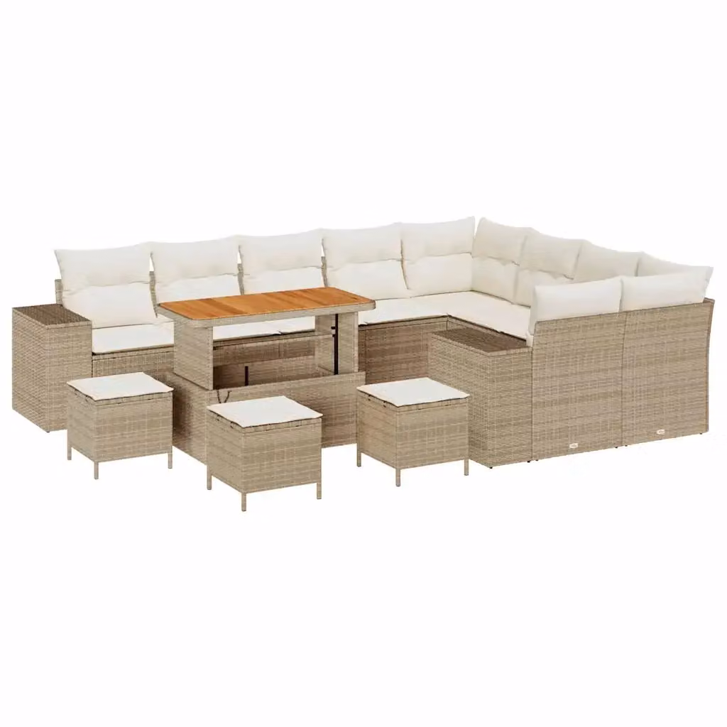 Set Divano da Giardino vidaXL 13 pz Beige con Cuscini e Tavolino in Polyrattan e Metallo – 2