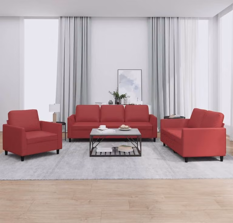 Maison Exclusive - Set divano a 3 pezzi con cuscini in ecopelle color bordeaux