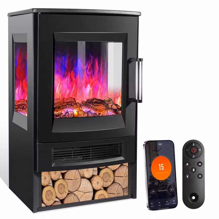 Caminetto elettrico Jopassy 900W/1800W Caminetto elettrico a piantana con riscaldamento a LED effetto fiamma nero