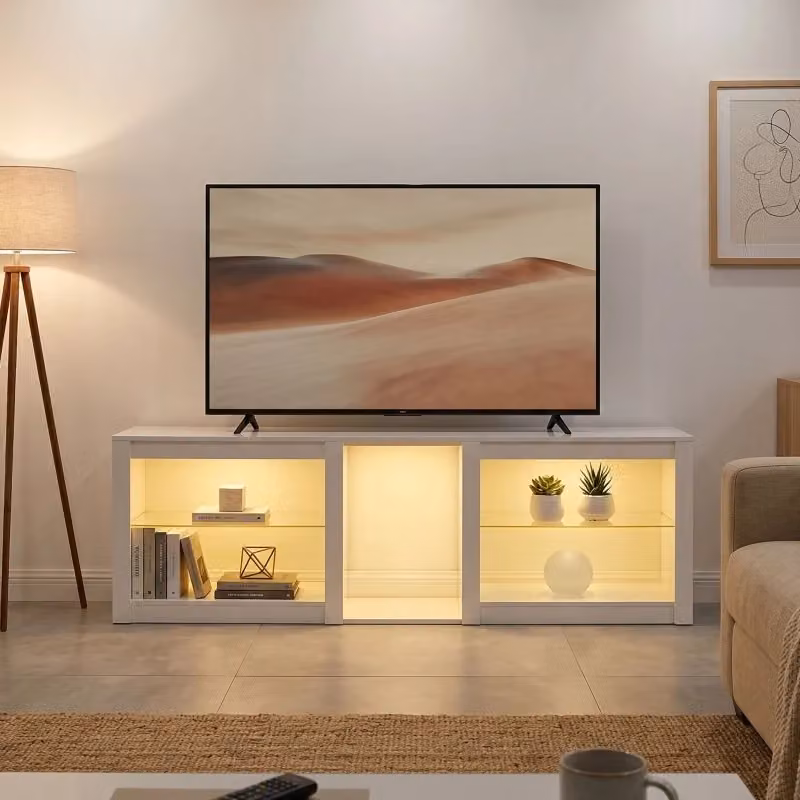 Mobile TV REDOM moderno con illuminazione LED RGB, Bianco, L: 160 cm, P: 35 cm, H: 52 cm – 2