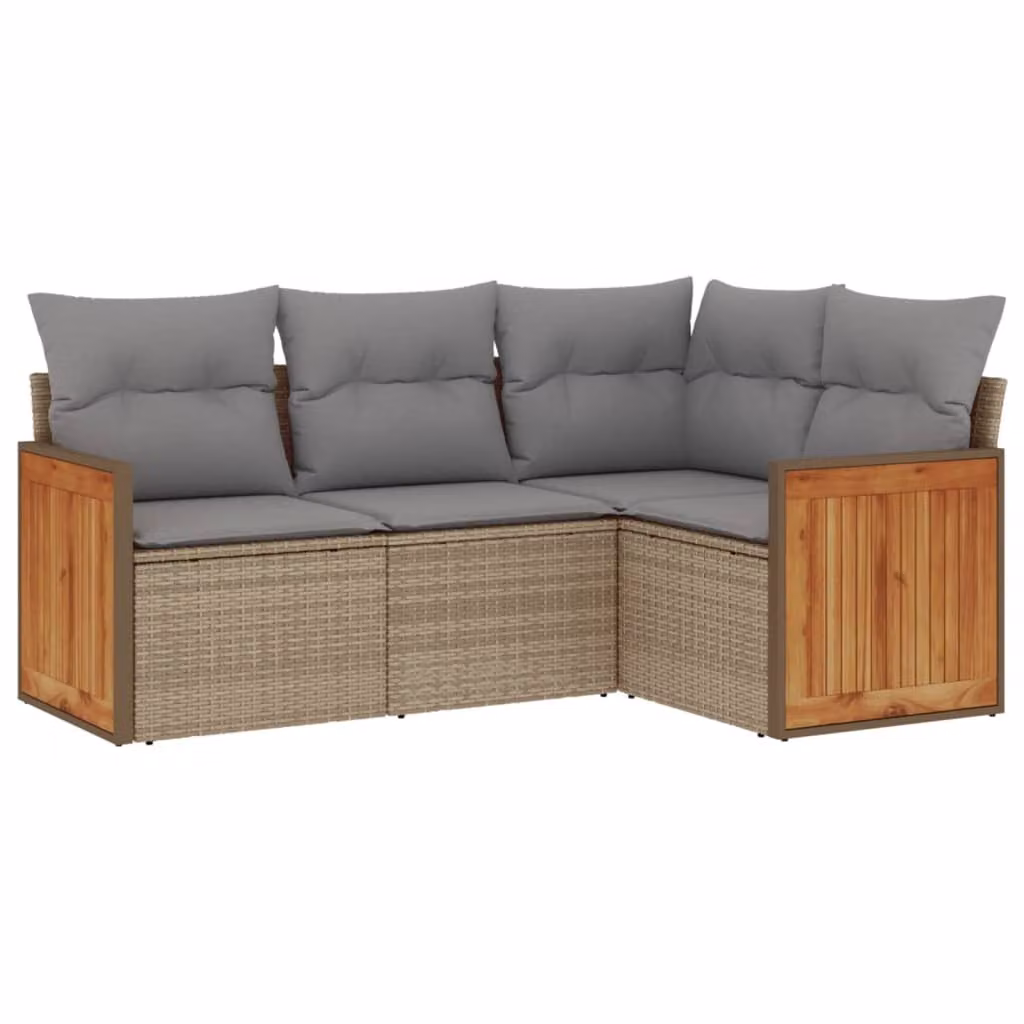 Set Divano da Giardino 4 pz con Cuscini Beige in Polyrattan