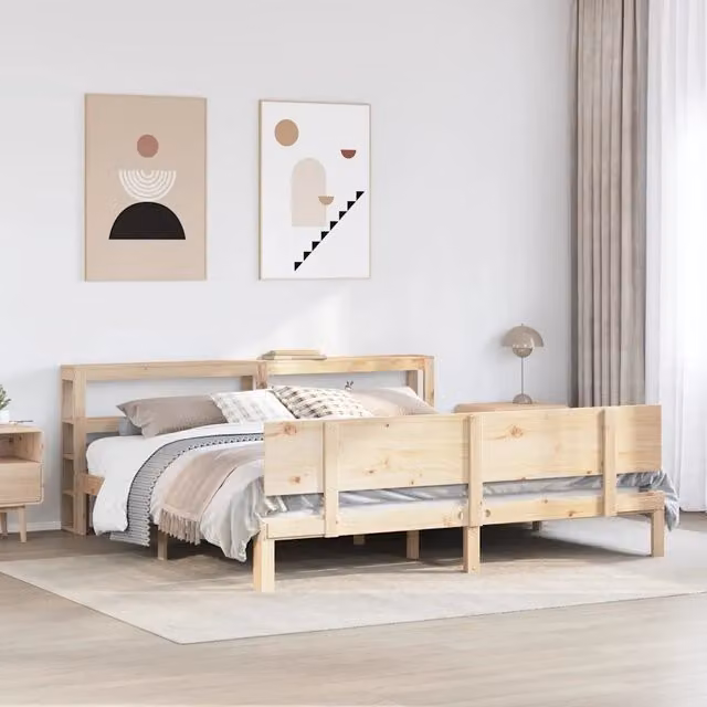 Giroletto con Testiera 200x200 cm in Legno Massello di Pino 3306094
