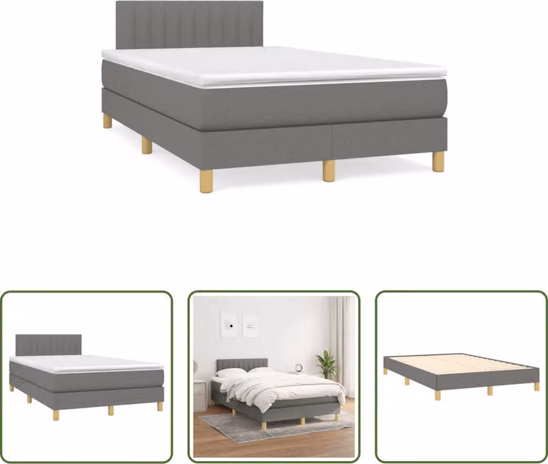 The Living Store Letto a molle con materasso grigio scuro 120x190 cm in tessuto