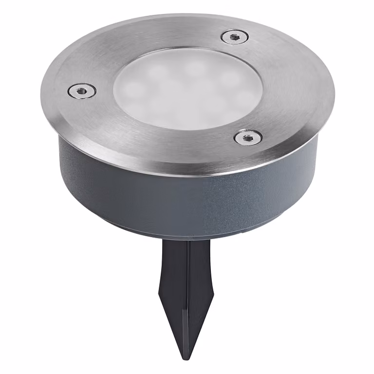 LEDVANCE ENDURA HYBRID INGROUND luce per esterni, luce ibrida, 1W, 70lm, colore della luce bianco caldo, temperatura di colore 3.000K, acciaio inossidabile, classe di protezione IP44 e IP67, funzionamento solare e a rete