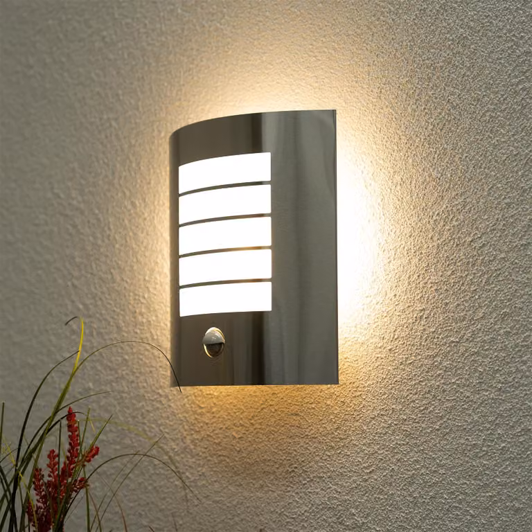 LUMILED applique da esterno con rilevatore di movimento lampada da parete applique da esterno luce da giardino facciata terrazza IP44 alluminio argento presa 230V E27