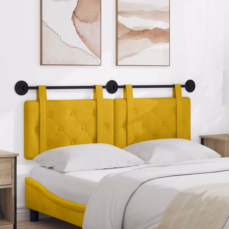 Testiera sospesa vidaXL in velluto giallo con struttura in legno e imbottitura in schiuma, L: 130 cm, H: 55 cm, P: 5 cm